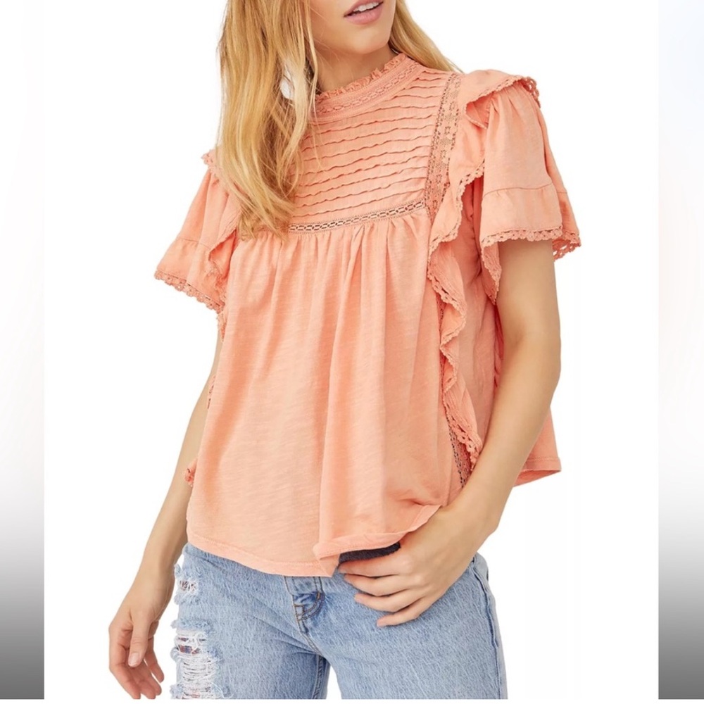 Free People Peach Ruffle Blouse